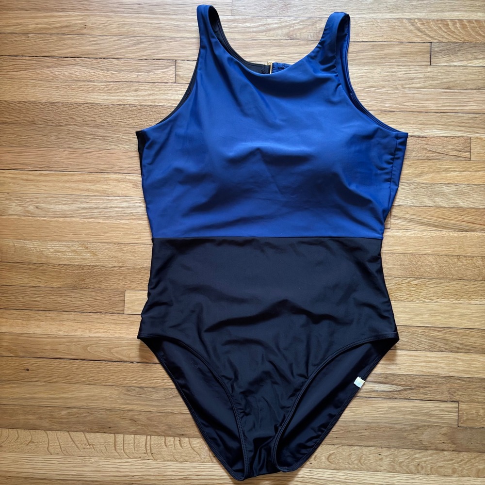 Summersalt The Surf One Piece Swimsuit Womens 12 Black Navy Blue Minimizing Chic